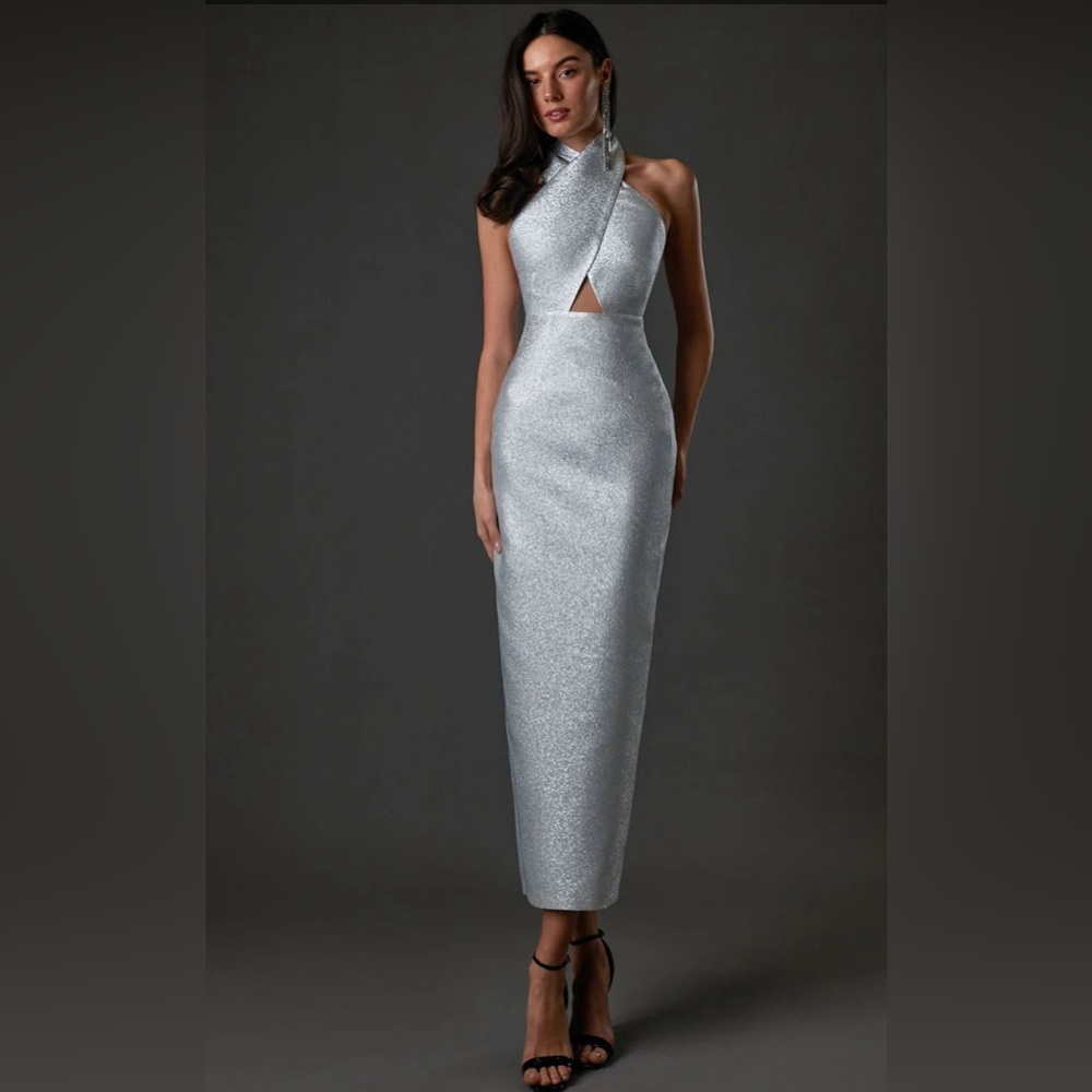 LN Family Shiny silver halter maxi dress Size small